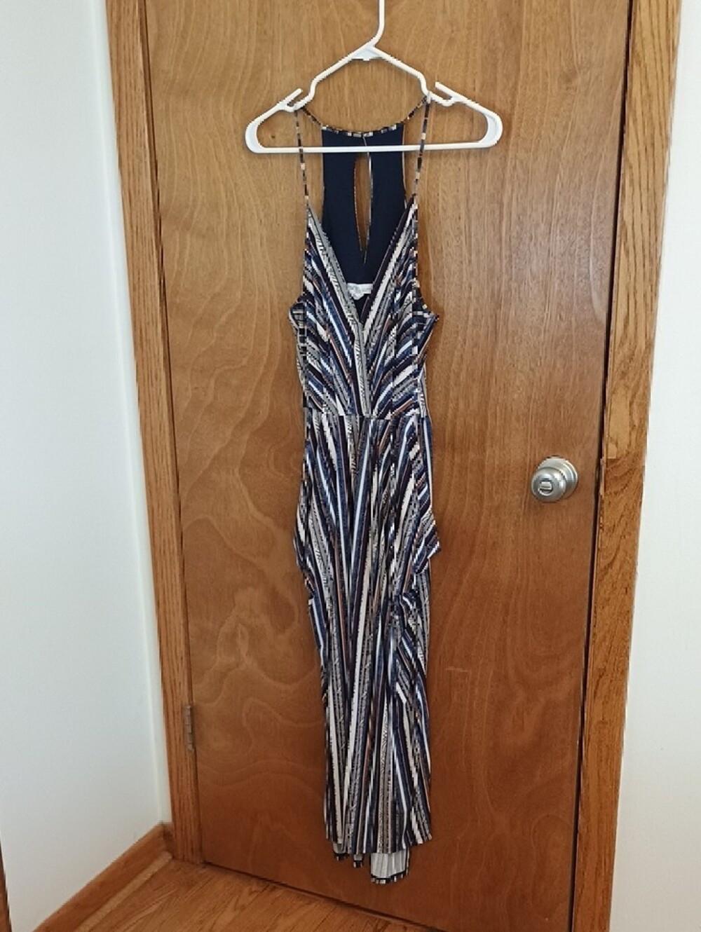 BCBGeneration Navy Multicolor Striped Midi Skirt Dress - Picture 4 of 9